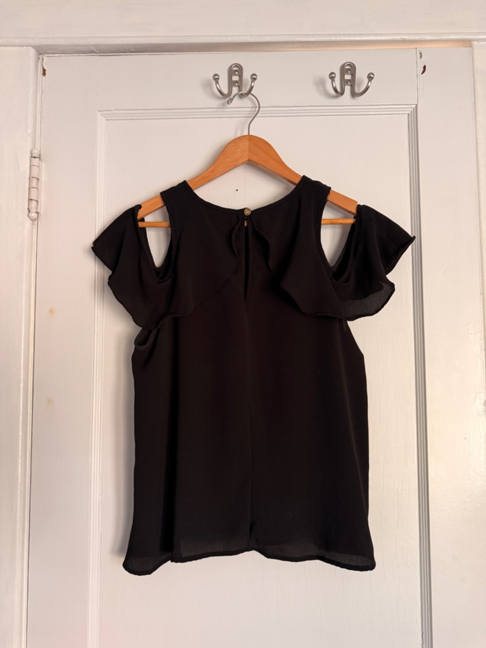 Lily White Black Cold-Shoulder Ruffle Blouse - Picture 3 of 7